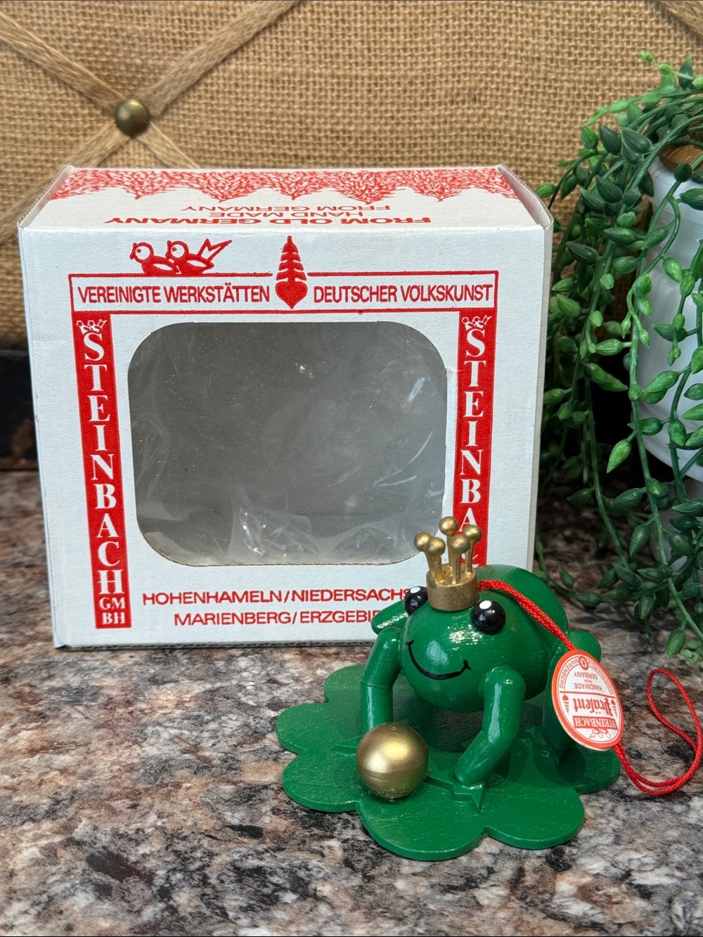 Steinbach Green Frog Prince Ornament with Gold Crown